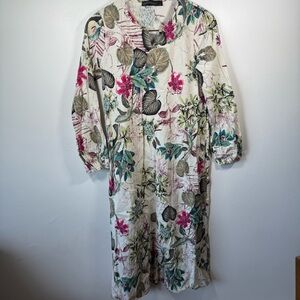 Zanzea Collection 100% Cotton Floral Tunic Dress – Size M, Elastic Sleeves